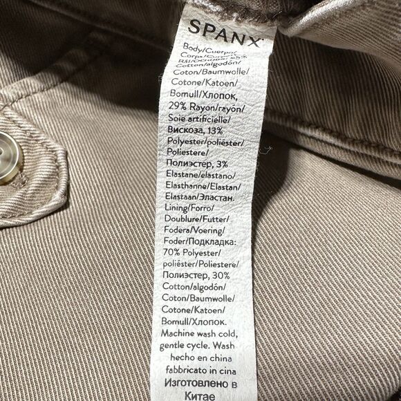 Spanx Stretch Twill Cropped Wide Leg Pant Womens M Tan High Rise Pull On - Picture 4 of 10